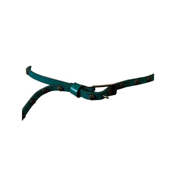 Fina Firenze Genuine Leather Belt aqua Blue Studded sz M - Picture 5 of 9